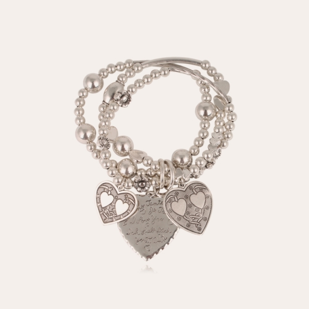 Silver Heart Charm Bracelet Set